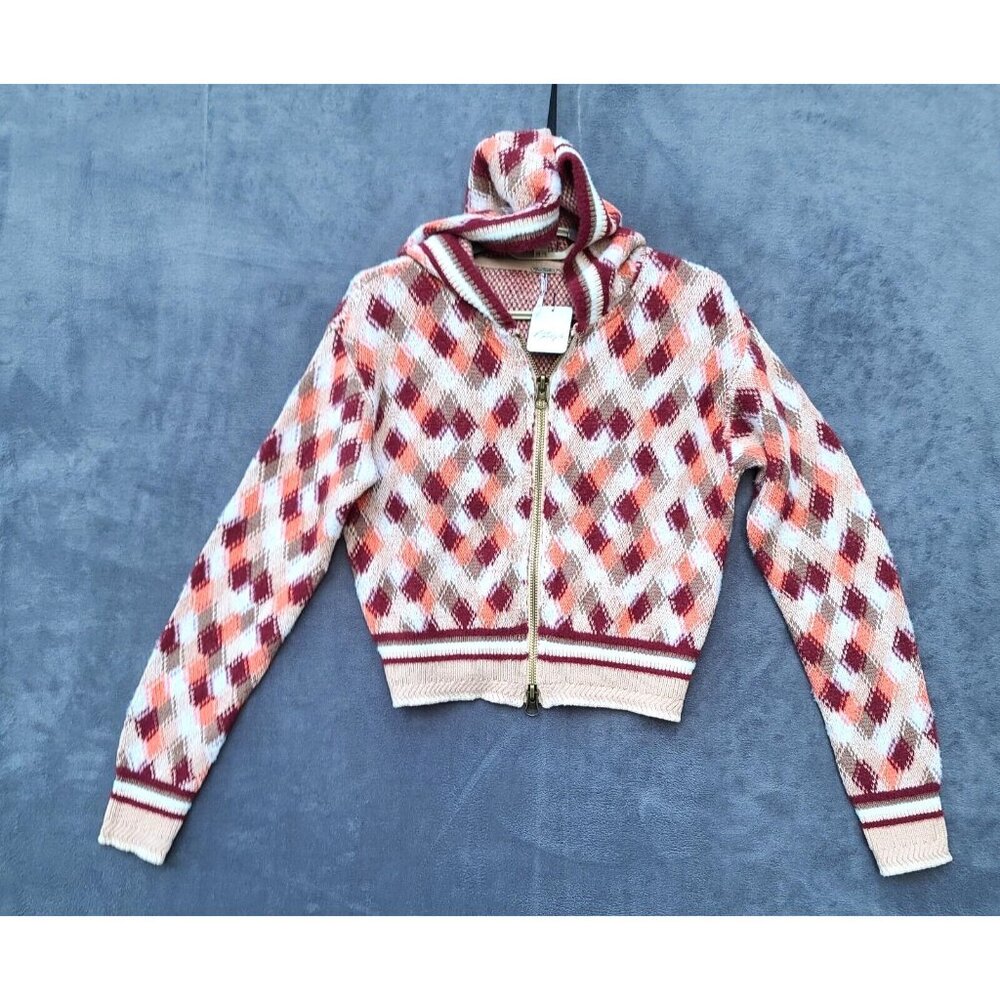 Free People Field of Flowers Zip Up Hoodie Cardigan Sweater XS Red Multi LS NWT - Picture 2 of 12